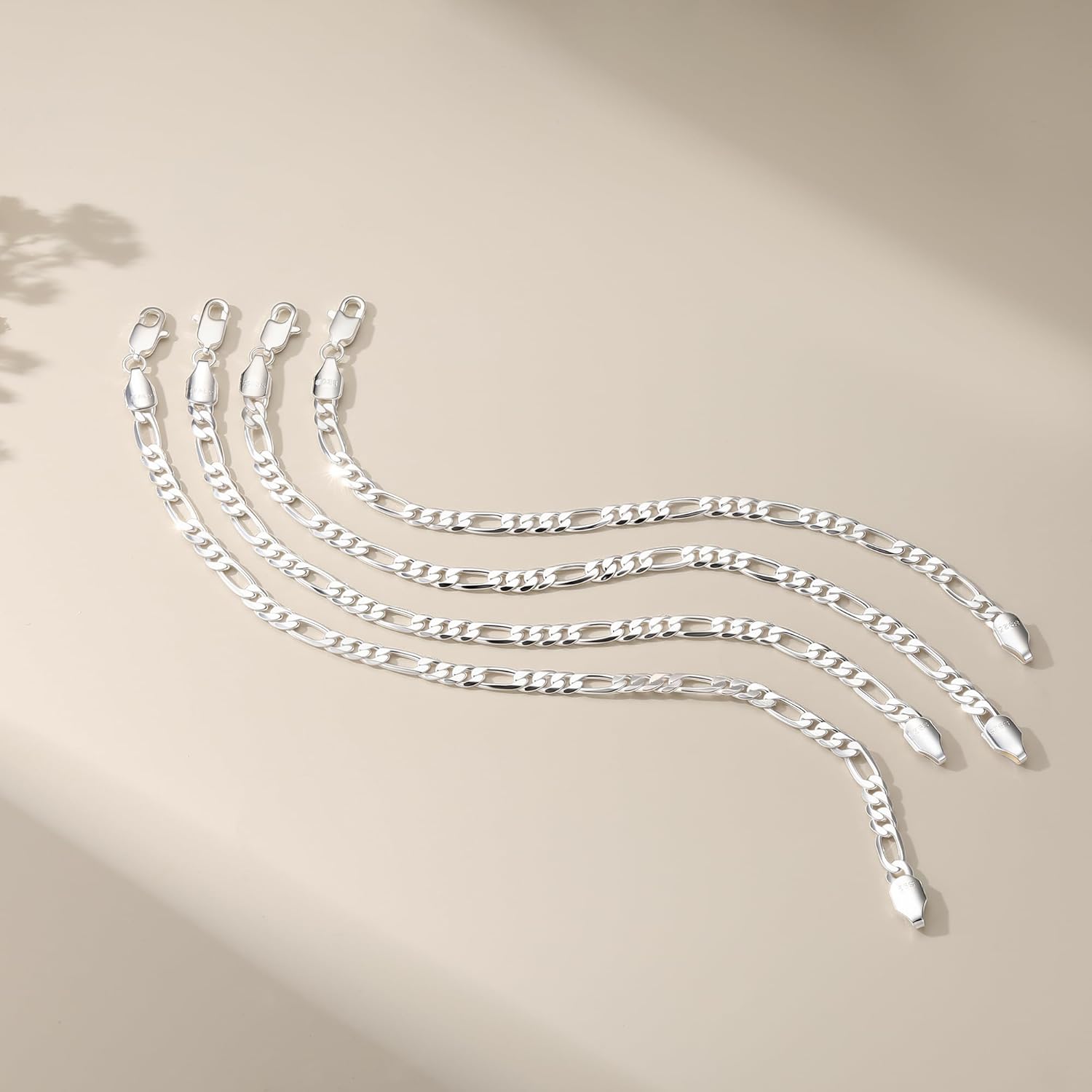 S925 Sterling Silver Flat Figaro Bracelet for Women,5mm Wheat Sterling Silver Link Chain Bracelet for Women Jewelry Gift