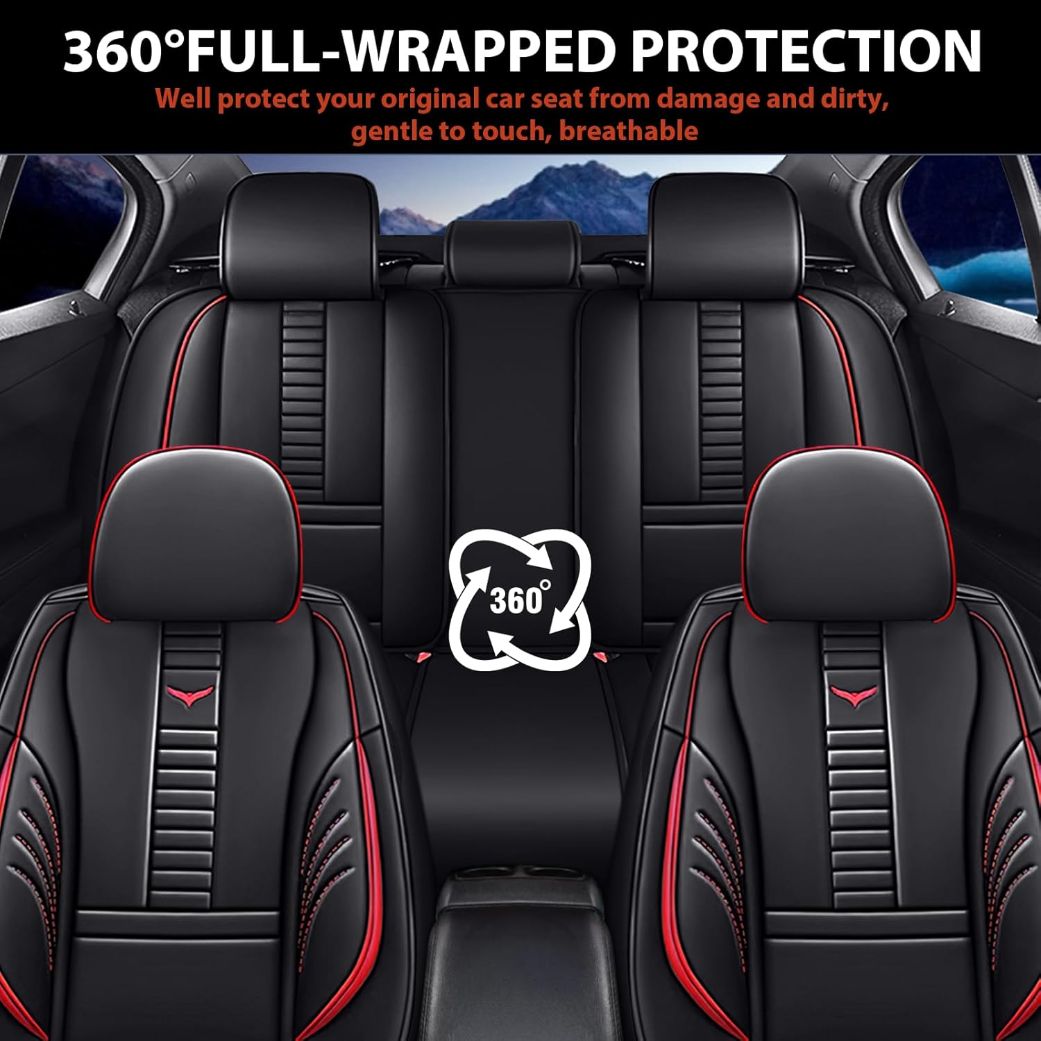 Car Seat Covers for GMC Yukon 2000-2025, Leather Interior Covers Waterproof Seat Covers Airbag Compatible Full Wrapped Seat Cover(Full Set Standard/Black-Red)