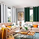YoungsTex Grommet Greyish White Blackout Curtains Bundle Emerald Blackout Curtains in 63 inch Length