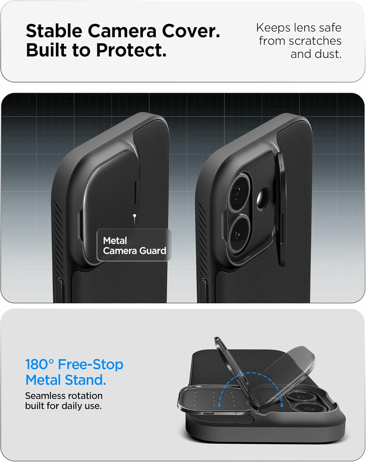 Spigen for iPhone 17 Case, Optik Armor MagFit [TPU Covered Camera Control] [Camera Cover/Kickstand] [Compatible with MagSafe] - Black