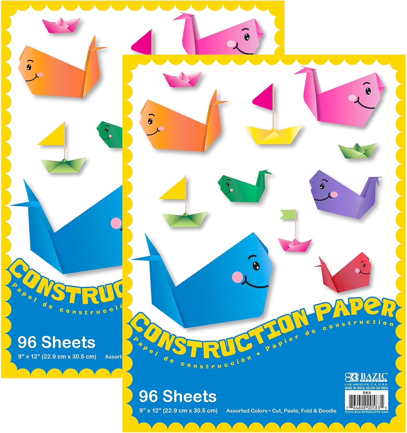 BAZIC Construction Paper Pad 96 Sheets 9" X 12", Assorted Colors, for Fold Cut Glue, Gift for Toddler Kids Classrooms School Home DIY, 1-Pack