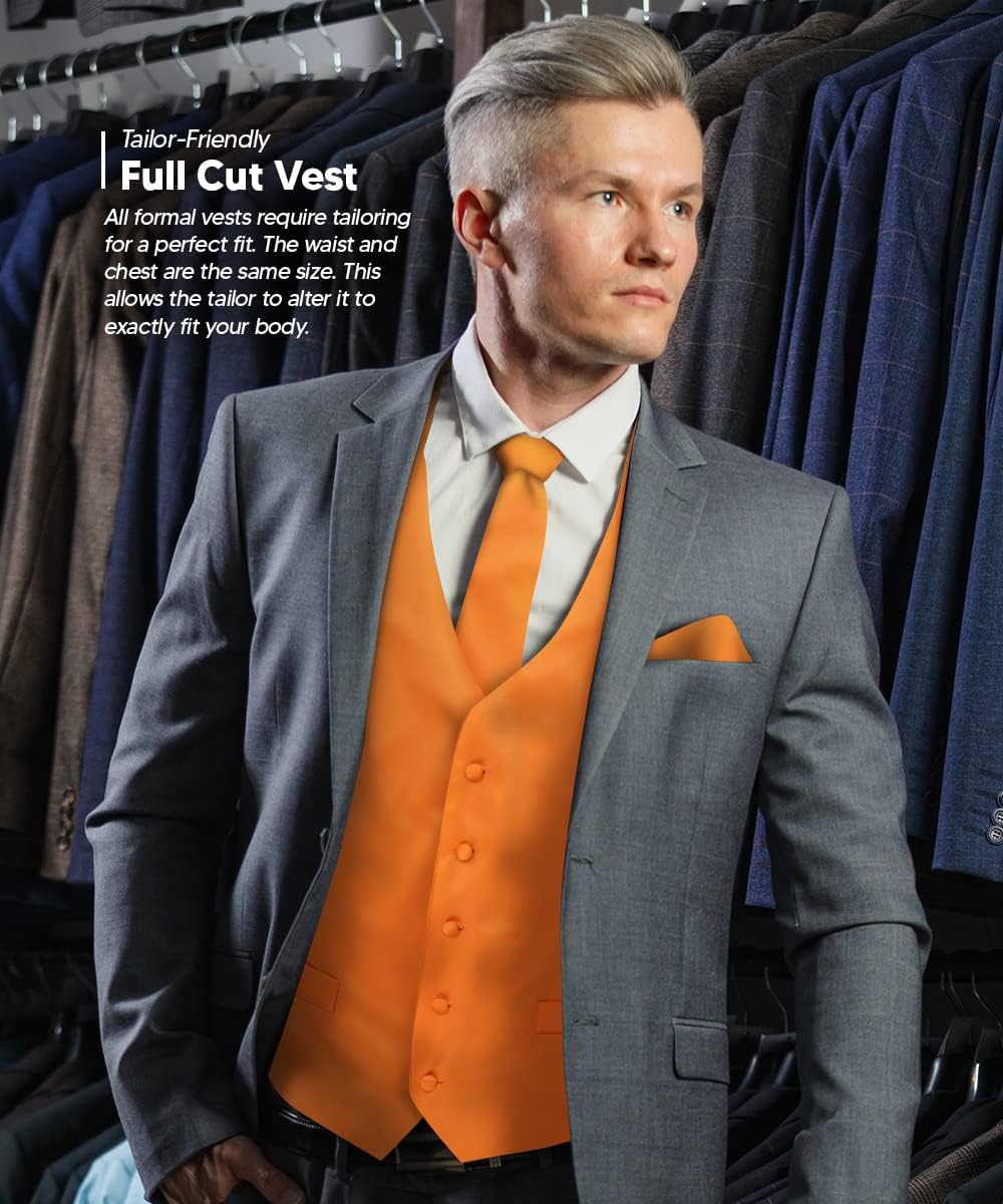 Solid Color Satin Suit Vest for Men Set of 4 - Vest, Tie, Bow Tie & Pocket Square (White Back)