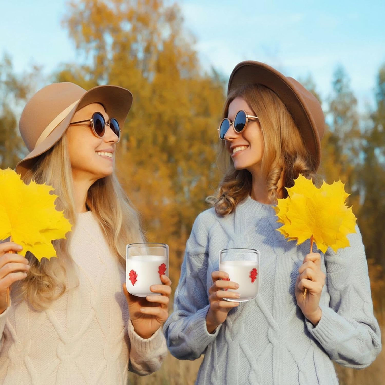 Icon Juice Glasses, 14oz Stemless Wine Drinking Juice Glass Cup for Valentine Party Supplies Gift(2 Pcs,Maple Leaf) - Image 7