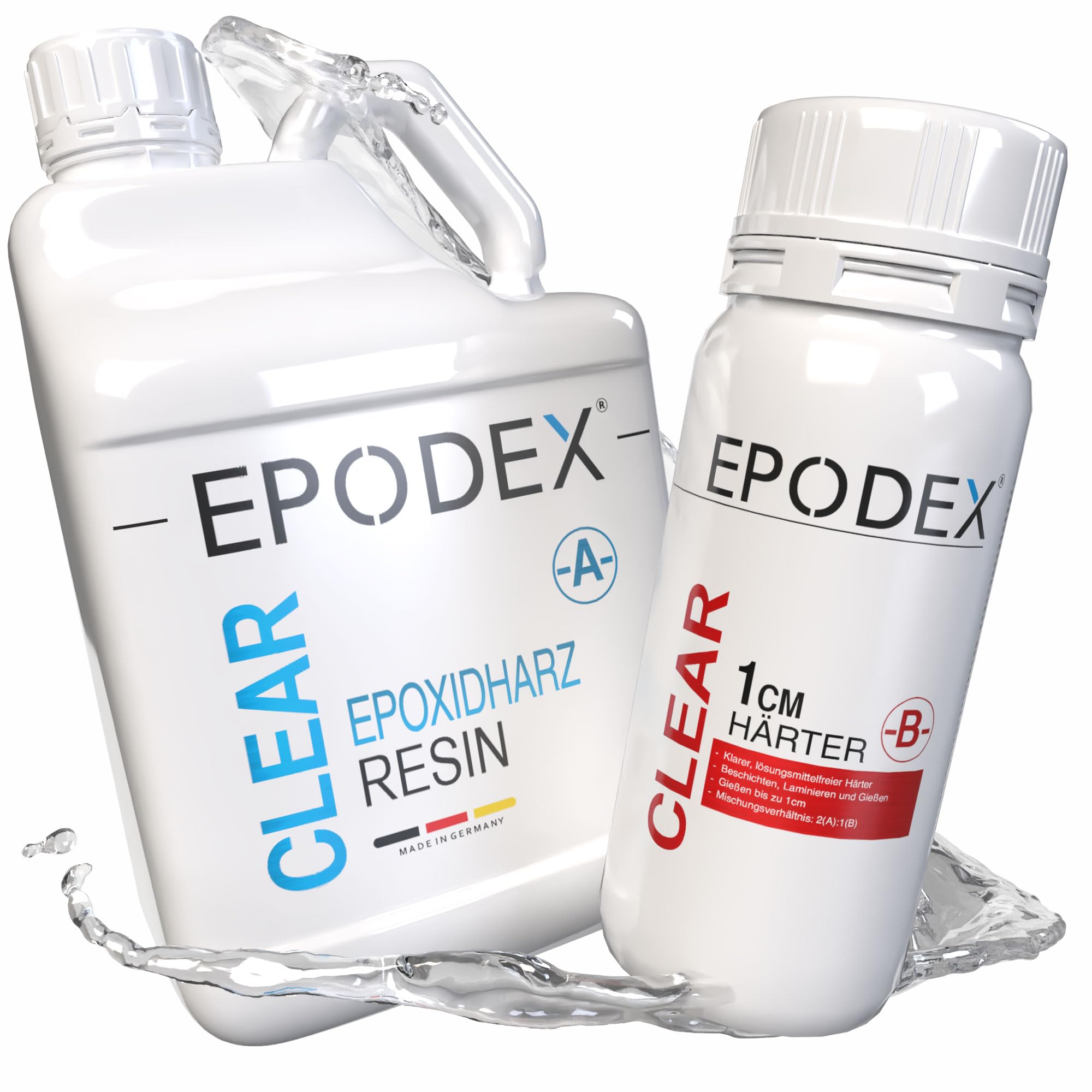 EPODEX Epoxidharz Set ECO, bis 1cm, CLEAR - Transparent, 1,5kg | Klares Epoxy Resin Set, Harz Gießen Set, Beschichtungen, Versiegelungen, Reparaturen, Formenbau, Kunst, Handwerk, uvm