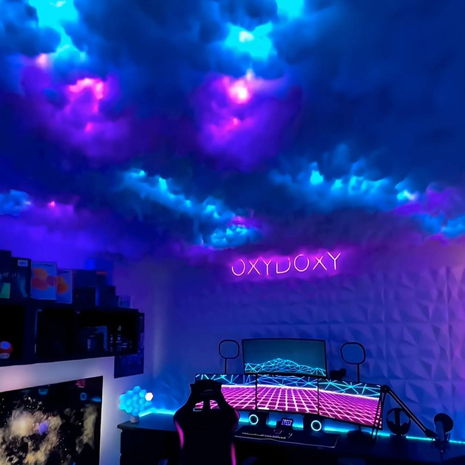 3D Thundercloud LED Light Kit, Ceiling Cloud Light for Gaming Room,Cloud Music Sync Multicolor Changing Strip Light, RGB Atmosphere Night Light, for Gaming Room, Bar, Party(16ft/5m)