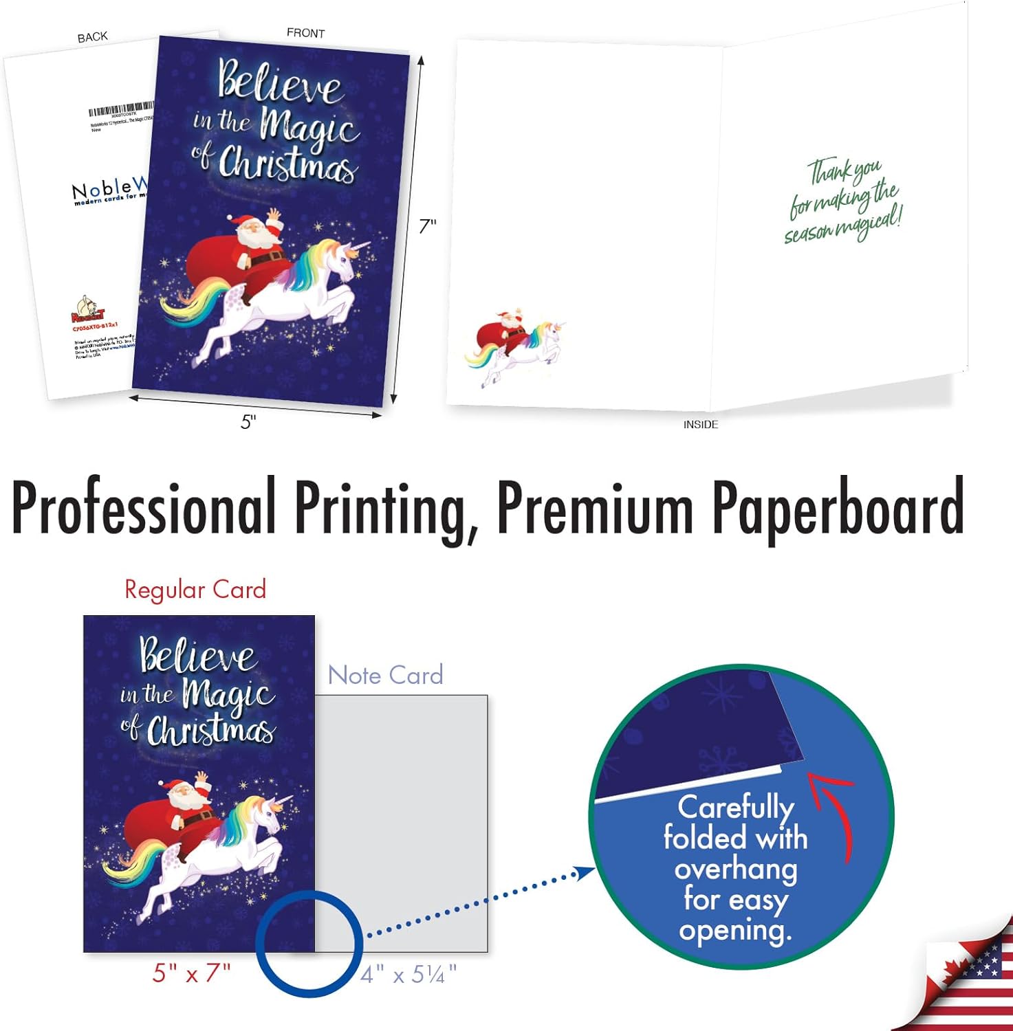 NobleWorks 12 Hysterical Christmas Thank You Greeting Cards Box Set with 5 x 7 Inch Envelopes for Men and Women (1 Design, 12 Each) Believe In The Magic C7056XTG-B12x1