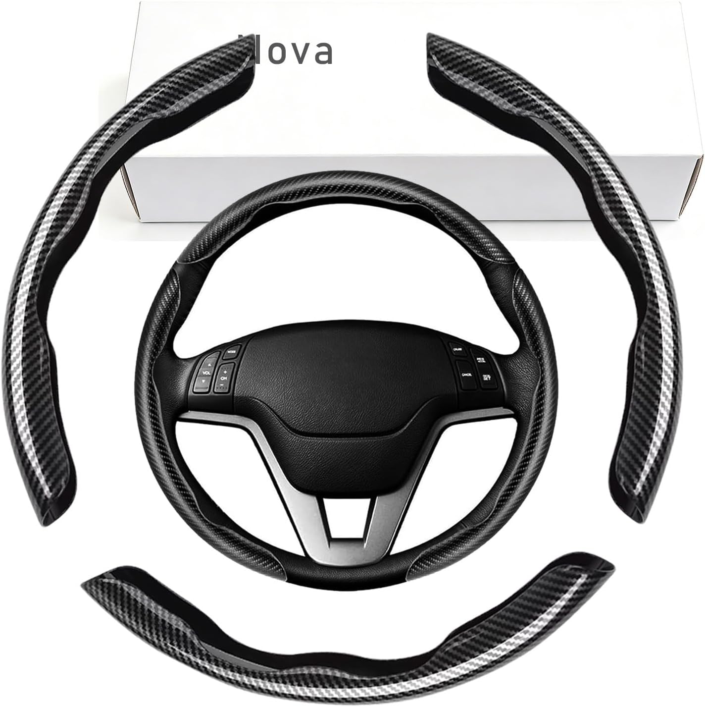 Set of 3 Carbon Fibre Steering Wheel Covers Compatible with Chevrolet Nova Anti-Skid, Sweatproof, Heat Resistant, Carbon Fiber Segmented Steering Wheel Protection