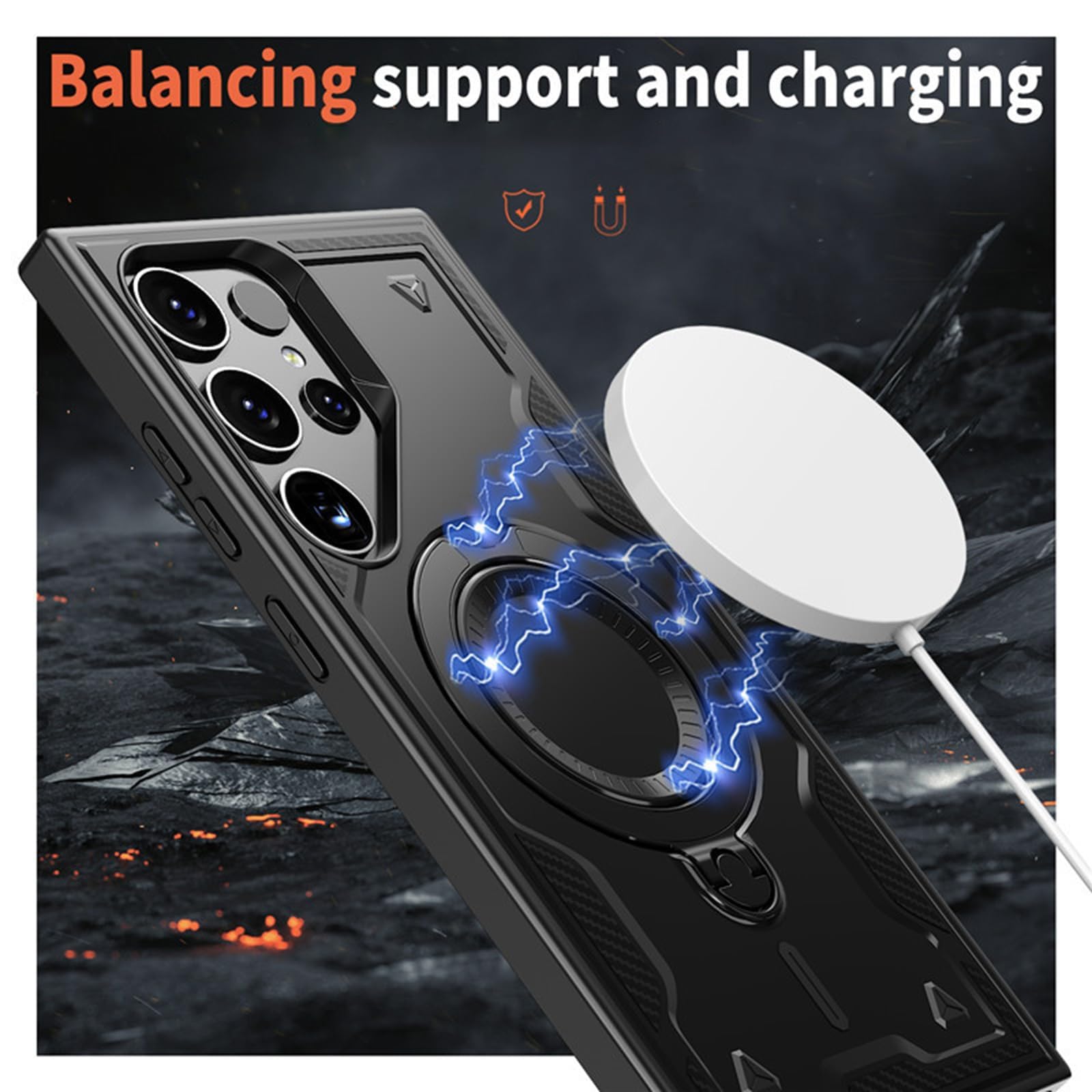 Etui do Samsung Galaxy S26 Ultra/S26 Plus/S26, cienkie, odporne na wstrząsy etui magnetyczny uchwyt pierścieniowy stojak pokrowiec (niebieski 2, S26 Plus)