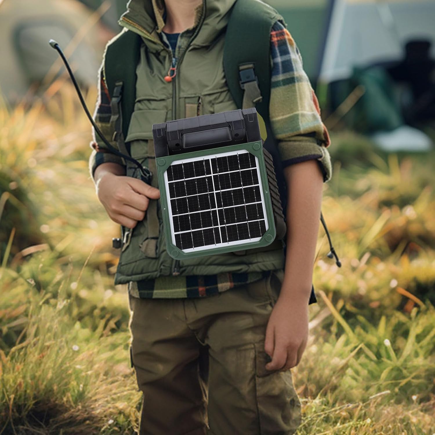 Solar Fan, Portable Camping Fan Rechargeable Battery Operated Tent Camp Fan with Solar Panel Led Lantern for Outdoor Picnic Hurricane Fishing Worksite (OD Green)