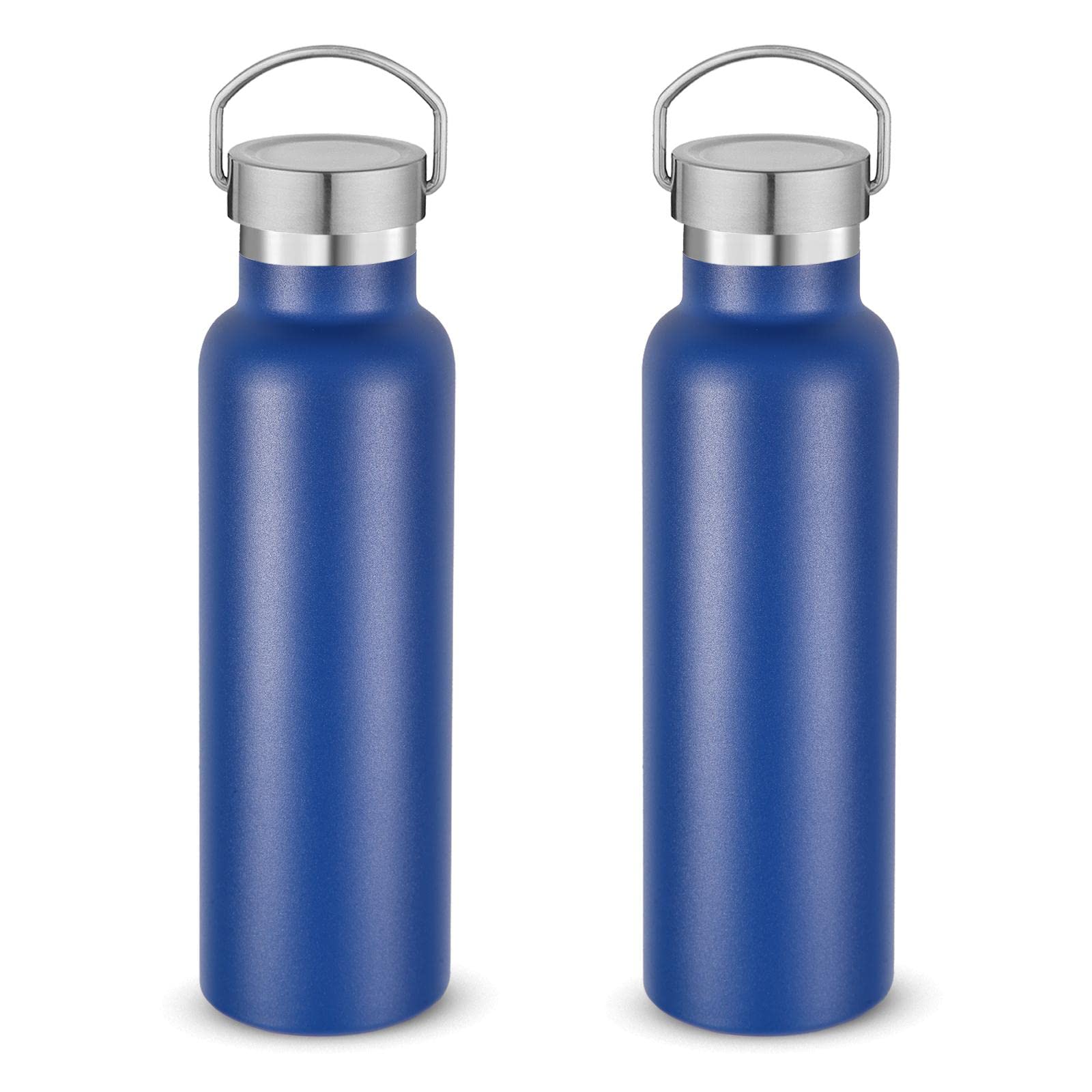 Neihepal Izolowane butelki na wodę 590 ml, 2 sztuki, butelka sportowa ze stali nierdzewnej z pokrywką uchwytu, metalowy termos wielokrotnego użytku z pokrywką do szkoły, rowerzystów, prezent (granatowy, zestaw 2 szt.)