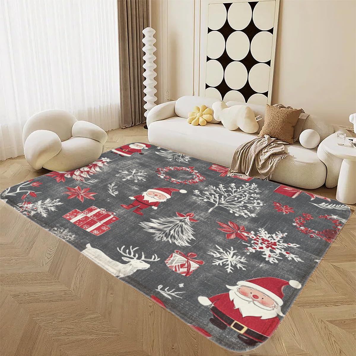 Alfombra de franela antideslizante de Papá Noel lavable para salón y balcón