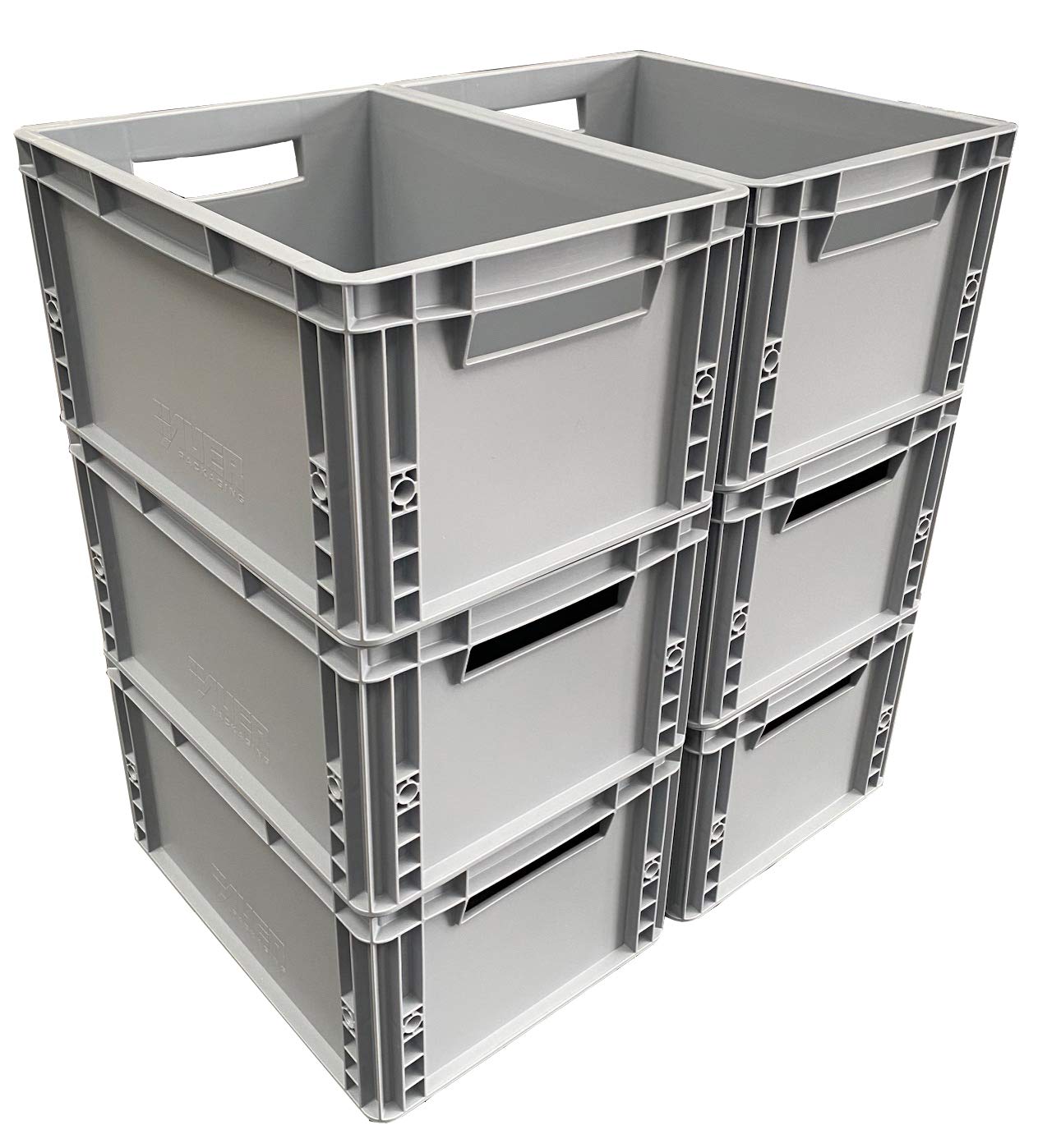 6 x 20 Litres Industrial Plastic Stacking Euro Storage Containers Boxes Crates GREY