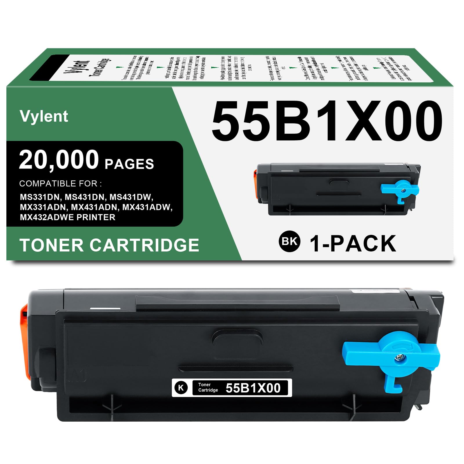 Vylent 55B1X00 Black Toner Cartridge High Yield for MX431 MS431 1-Pack