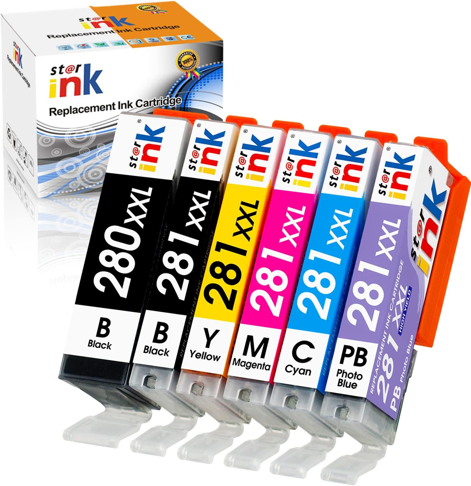 starink Compatible PGI-280XXL CLI-281XXL Ink Cartridge TS8320 Replacement for Canon 280 281 Ink for Pixma TS9120 TS8220 TS8120 TR8620 TR8520 TR8620a TS8322 TS8222 Printer, 6-Pack