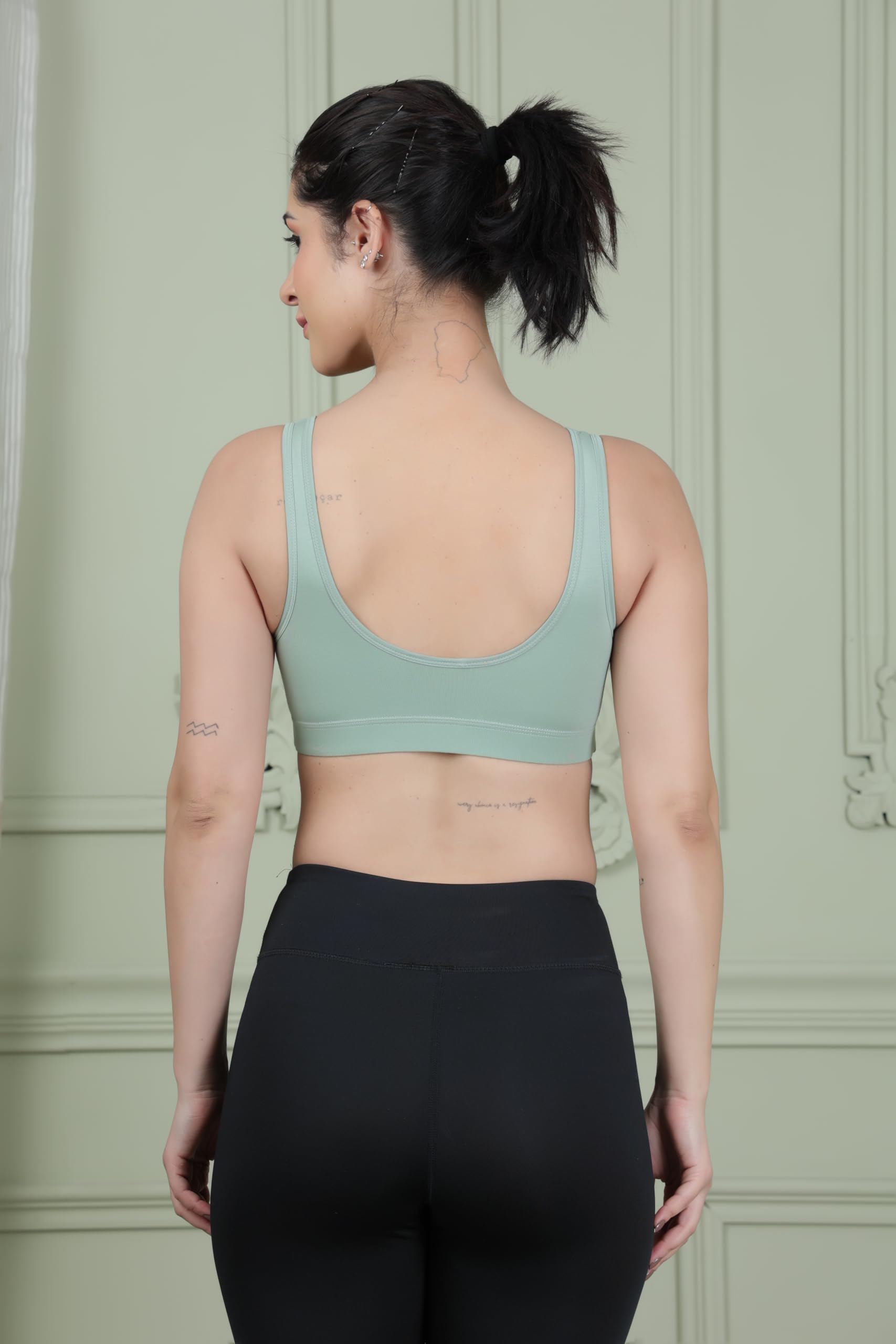 Celary Women's Cotton Wire Free Classic Non-Padded Full Coverage Bra (Pack of 2) (SportW-(Pista-Pink)-34 Green - Image 7 thumbnail