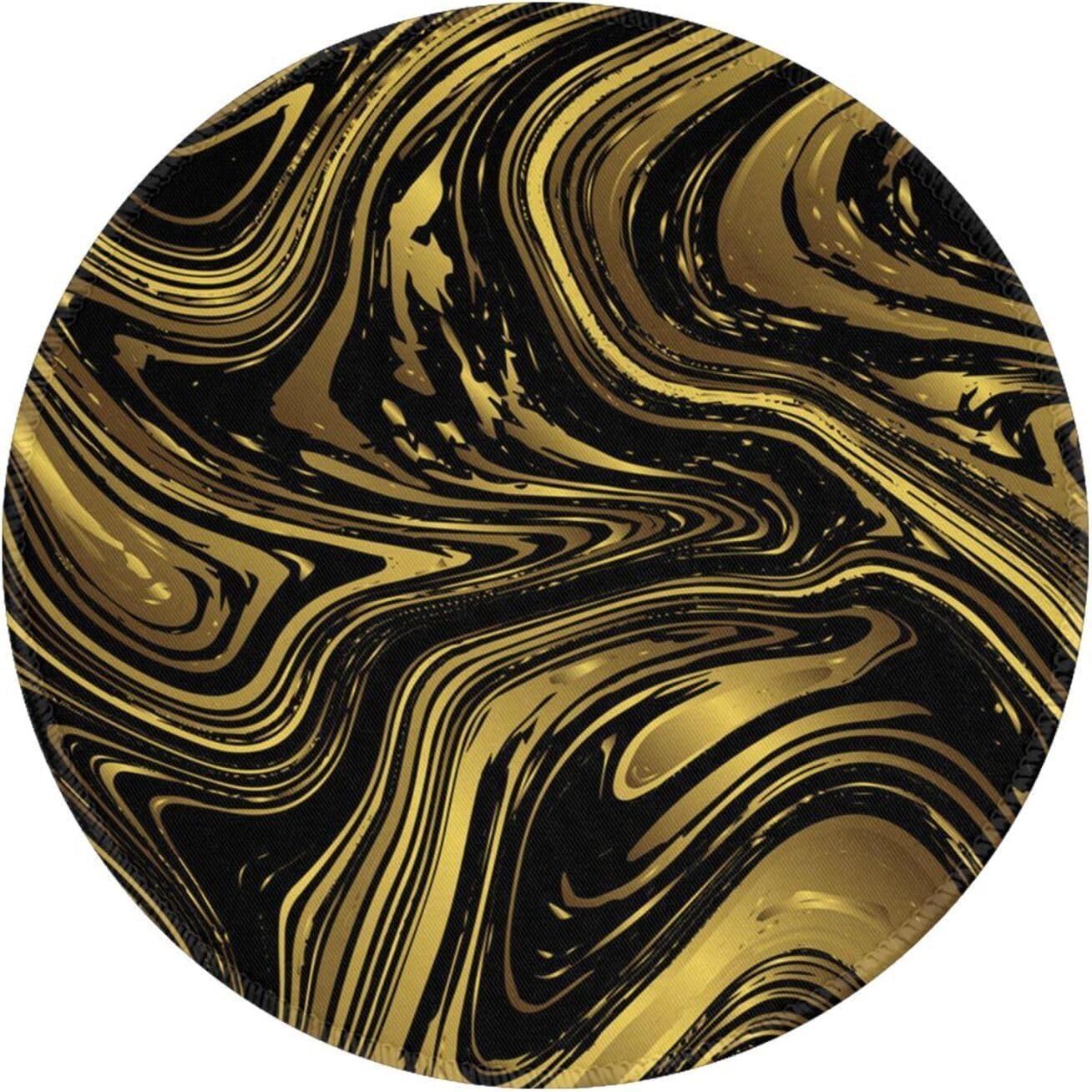 グリッター金色のマーブル柄 円形 アニメゲームマウスパッド 洗えるマイクロファイバーゲームパッド 快適操作性レーザー光学パッド
