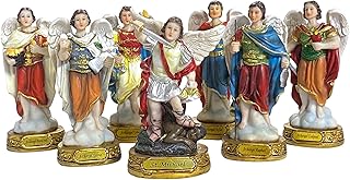 Catholic Gifts Seven Archangels - Colored Resin Michael, Raphael, Zadquiel, Barachiel, Uriel, Gabriel, Jofiel 5 Inch Statue Set