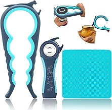 Otstar 6 in 1 Jar Opener 5 in 1 Bottle Opener with Rubber Jar Gripper Pad Ideal for Seniors with Arthritis Weak Hands and Children(Blue and Grey)