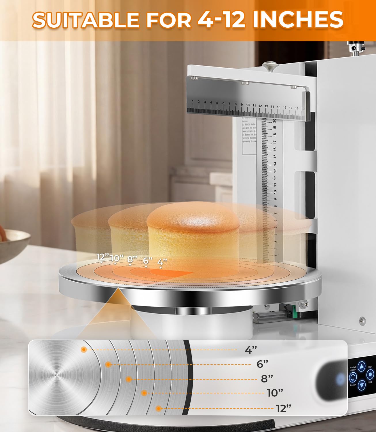 Máquina para Decorar Pasteles, máquina eléctrica de 4 a 12 Pulgadas para Extender, Cubrir y glasear cremas, con raspador Graduado Ajustable, 60 a 320 RPM, máquinas para Cubrir Pasteles de ma