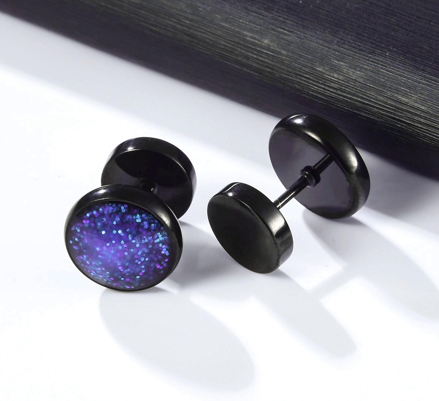 Surgical Stainless Steel Stud Earrings for Women Men Black Gold Plated Fluorescent Flat Back Hypoallergenic Earrings Suitable for Sensitive Ears