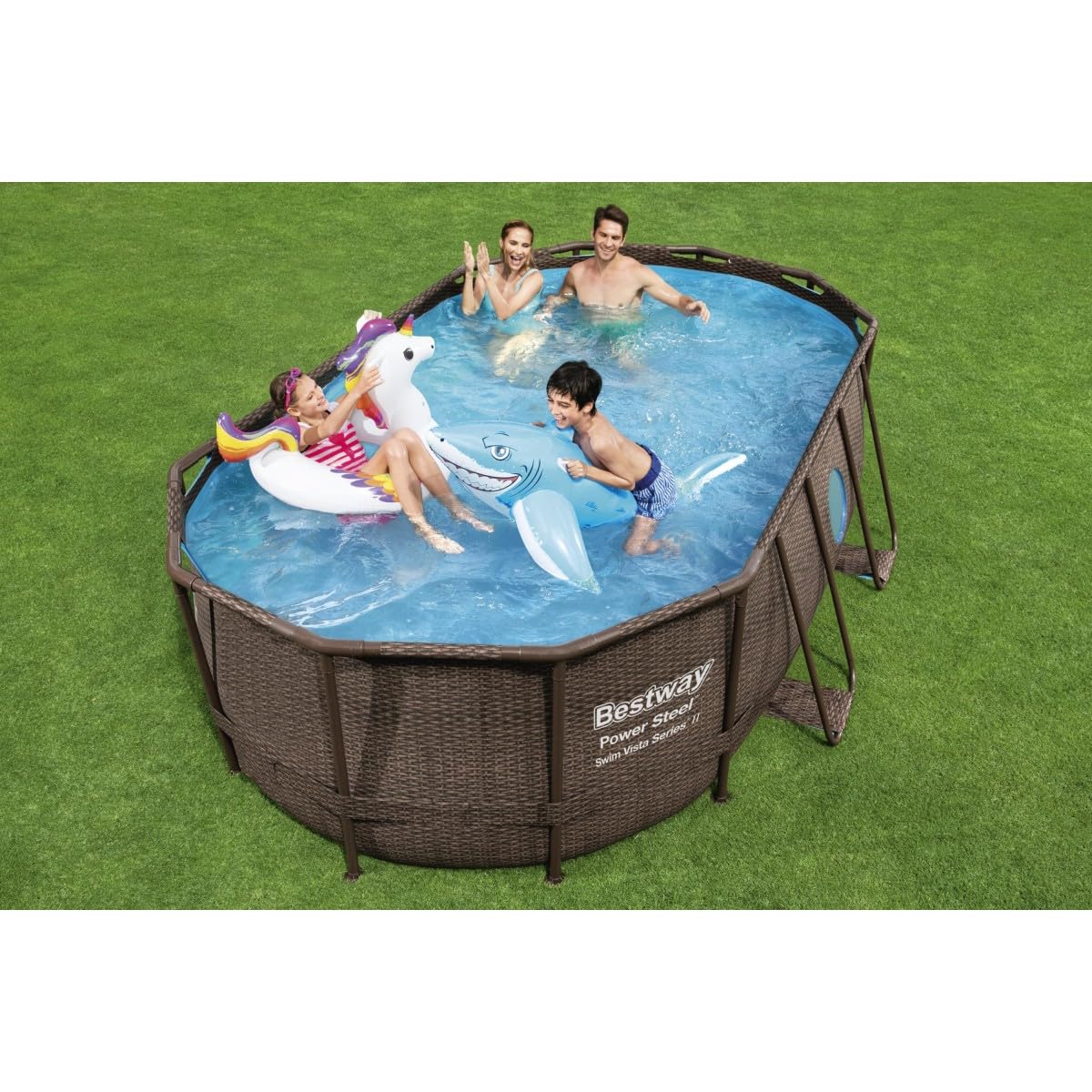 Piscina fuoriterra Ovale BESTWAY Power Steel Swim Vista Series con Oblò, Cm. 427x250x100, Capacita' 7.250 Litri