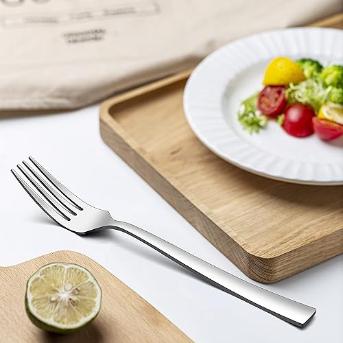 Miniatura 6 de LIANYU Juego de cubiertos de 16 tenedores y cucharas, 8 tenedores de postre (6.7 pulgadas) y 8 cucharaditas (6.7 pulgadas), cubiertos cuadrados de