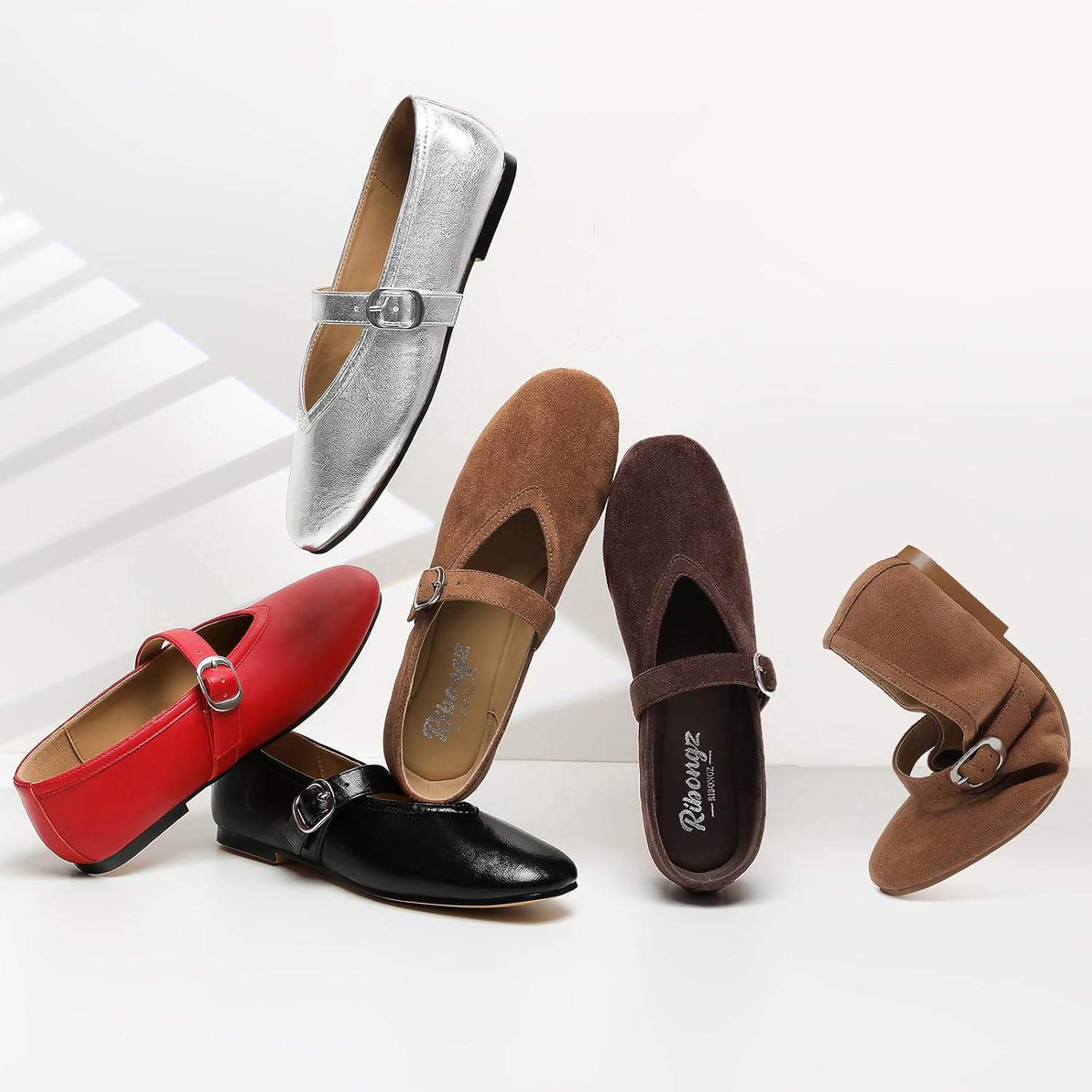 RIBONGZ Women's Flats Foldable Ballet Mary Jane Round Toe Dress Shoes with Ankle Strap Buckle Comfortable Slip On Leather Flat Girls Ballerina Shoes for Office Work Party Walking Casual - Image 6