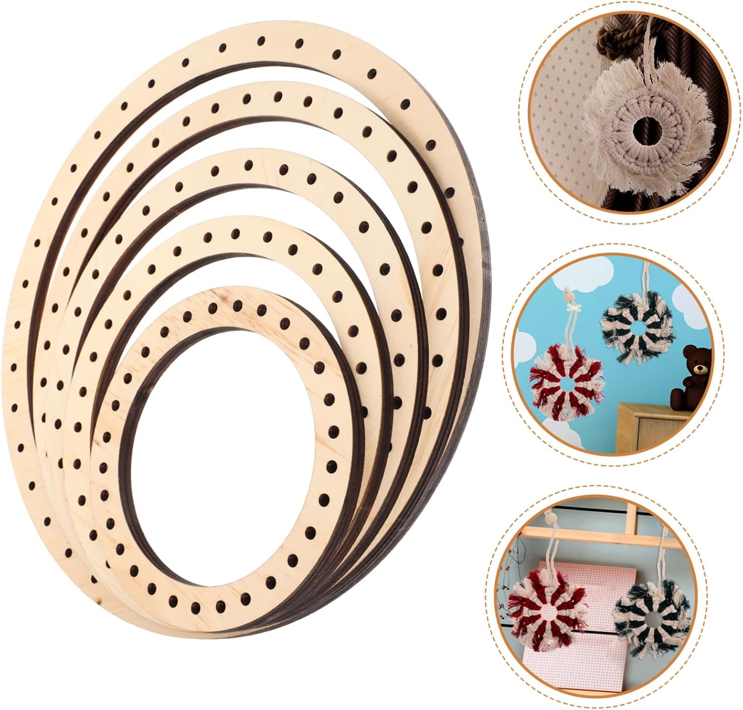 KONTONTY 5pcs Round Tapestry Bottom Wooden Weaving Base DIY Knitting Crochet Wall Decor