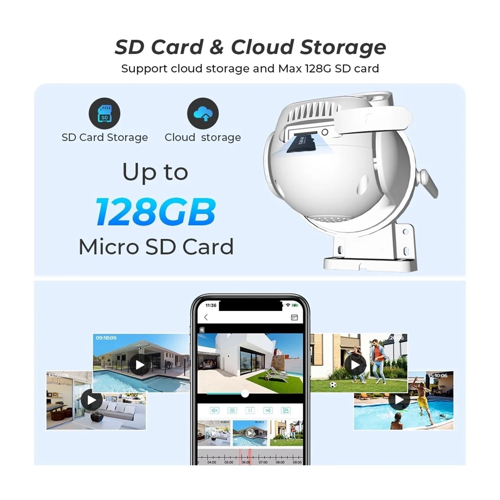 Telecamera di sicurezza, Telecamera PTZ 4K 8MP Doppia lente esterna 4MP Zoom digitale 4X AI IP con tracciamento automatico CCTV Audio Video Sorveglianza per la sicurezza domestica(4MP Add 64G SD Card)