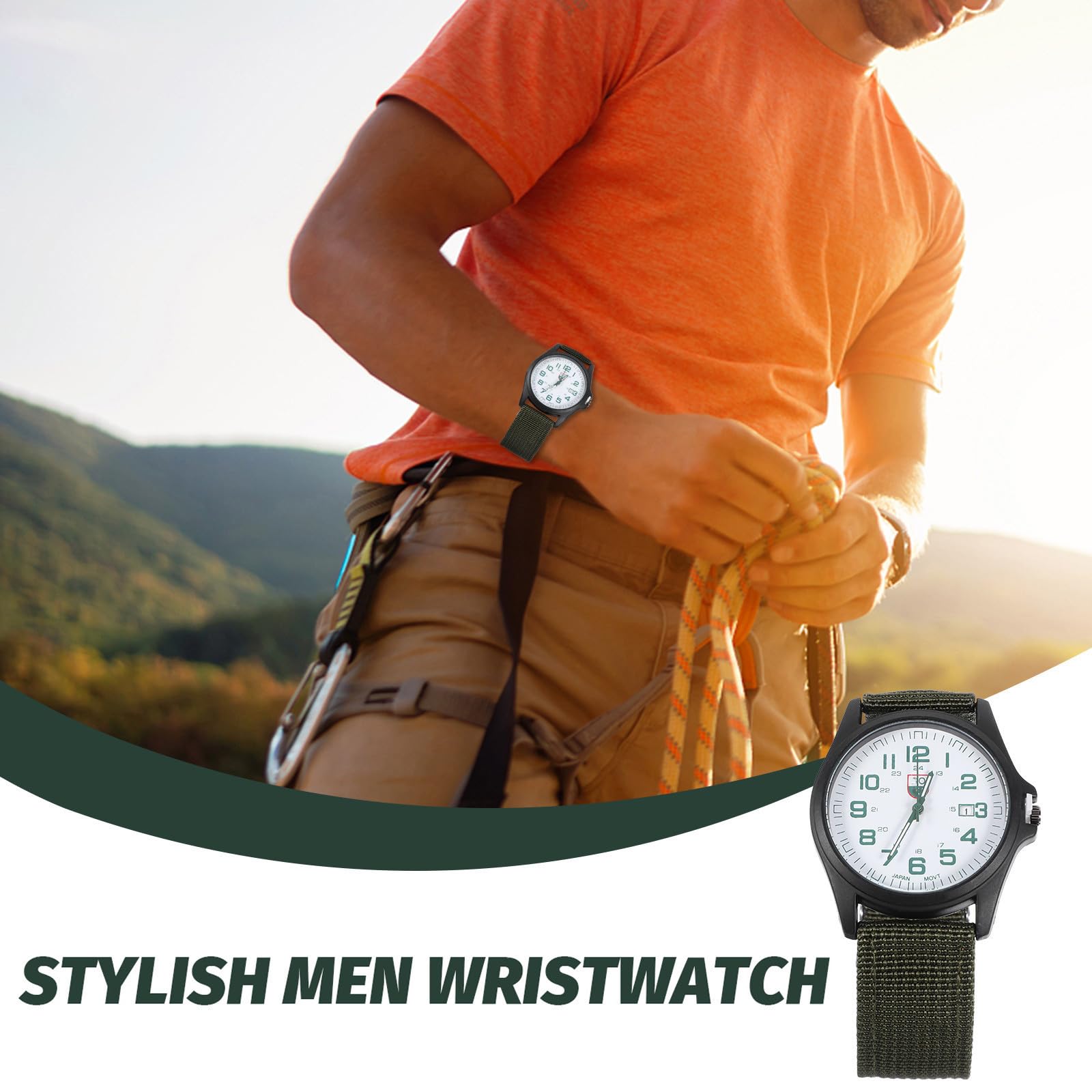 Reloj de Cuarzo Calendario Correa de Nylon Verde para Hombre Diseño Creativo y Superficie Lisa, Reloj de Pulsera Adecuado para Uso Diario