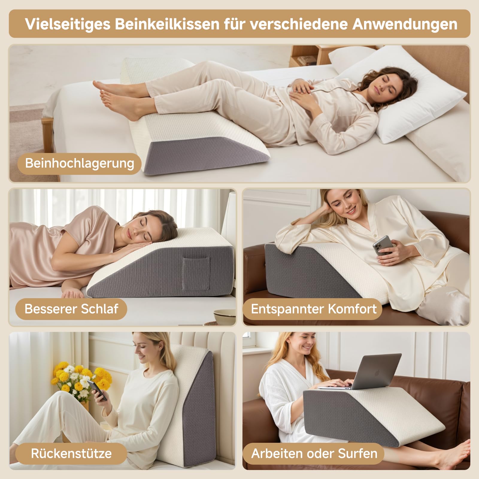 Exsnugy Venenkissen Beinhochlagerungskissen 20cm bei Durchblutung | Beinkissen zum Hochlagern, gegen Schmerzen an Knie, Hüfte, Knöchel, Postoperativ, Grau mit Abnehmbarem Bezug