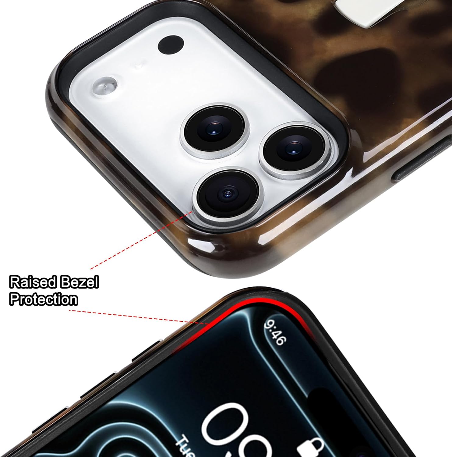 Compatible with iPhone 17 Pro Max Case with Finger Strap Kickstand, Stylish Amber Leopard Phone Case for Women Men, Dual-Layer Shockproof Cover for 17 Pro Max, Amber Leopard - Image 4