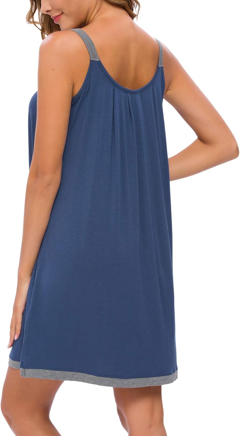 AVIIER Womens Nightgown Soft Cotton Sleeveless Sleep Shirts Wide Strap Nightshirts Full Slip Sleepwear - Image 5