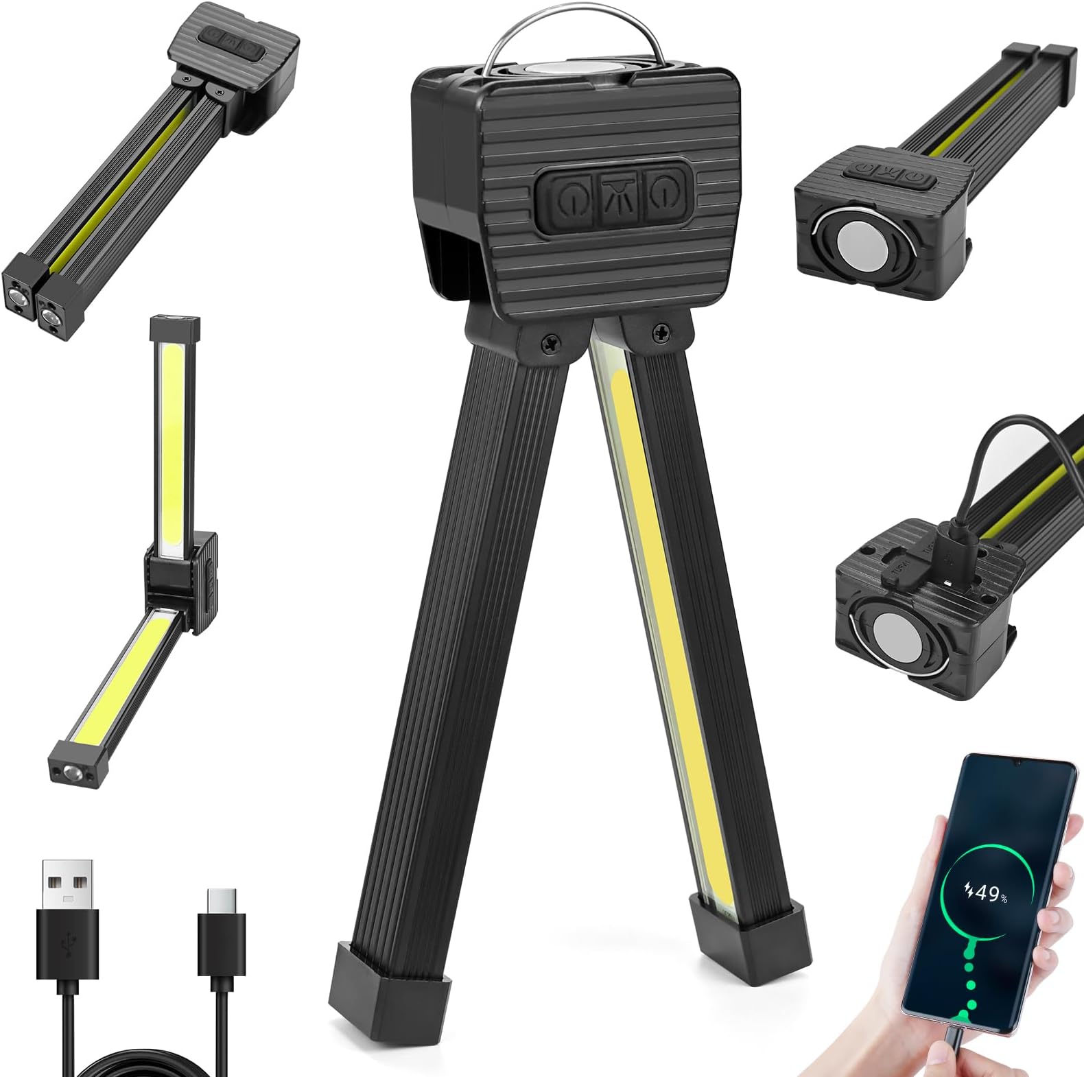Gym Lamp for Posing, Portable Magnetic LED Flashlight, Rechargeable Work Light with Hanging Hook, 180 Degree Folding 7th Gear Dimming Waterproof Portable Lamp for Fitness, Camping Tents, Home, Office