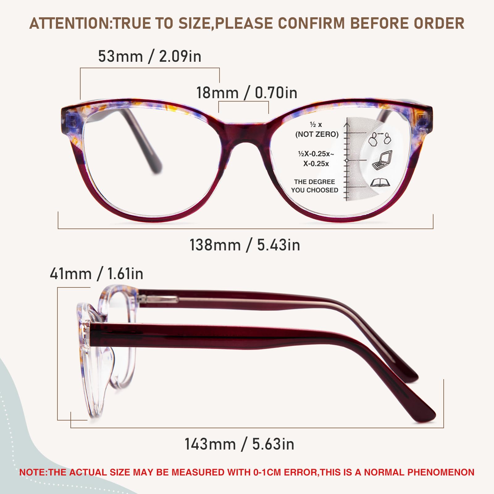 JO Progressive Multifocus Reading Glasses 2 Pack for Women Progressive Reader (Blue/Purple, 1.5, x)