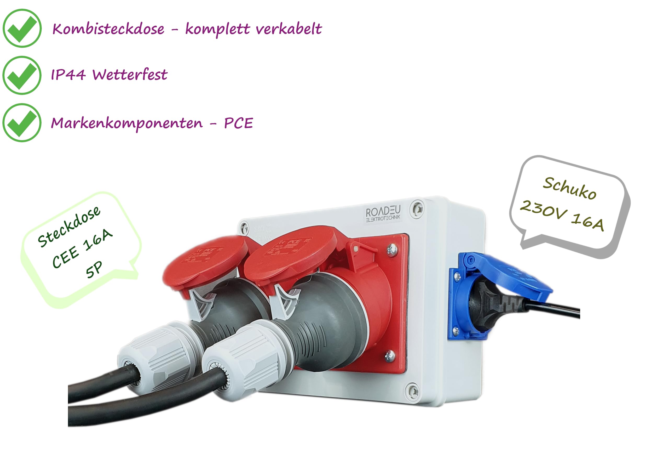 RoadEu Enchufes de Pared 2x Schuko 230V 2x CEE 16A Distribuidor de Corriente