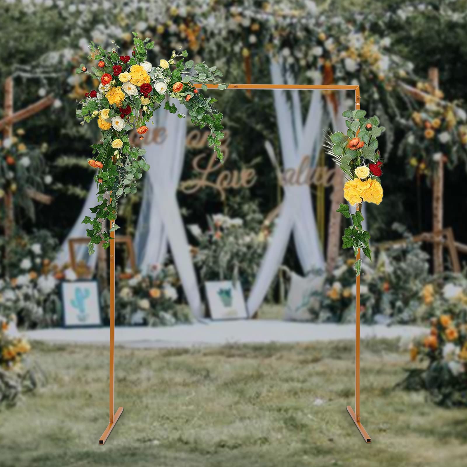 2m x 1,5 m Arches de Mariage Rectangulaires, Cadre en Métal Doré pour Arche de Nariage, Cadre de Fleurs, Arche de Jardin en Métal doré pour Anniversaire, Fête, Banquet
