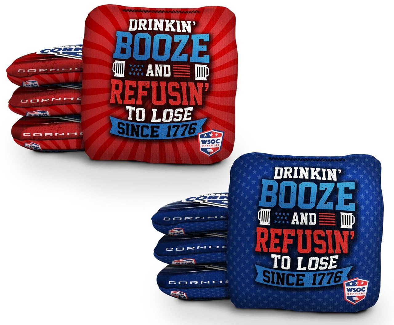 Deadeye Bags Professional Cornhole Bags Set of 8 Regulation Patriotic Series Resin Filled Pro Bean Bags Dual-Sided Slick and Stick