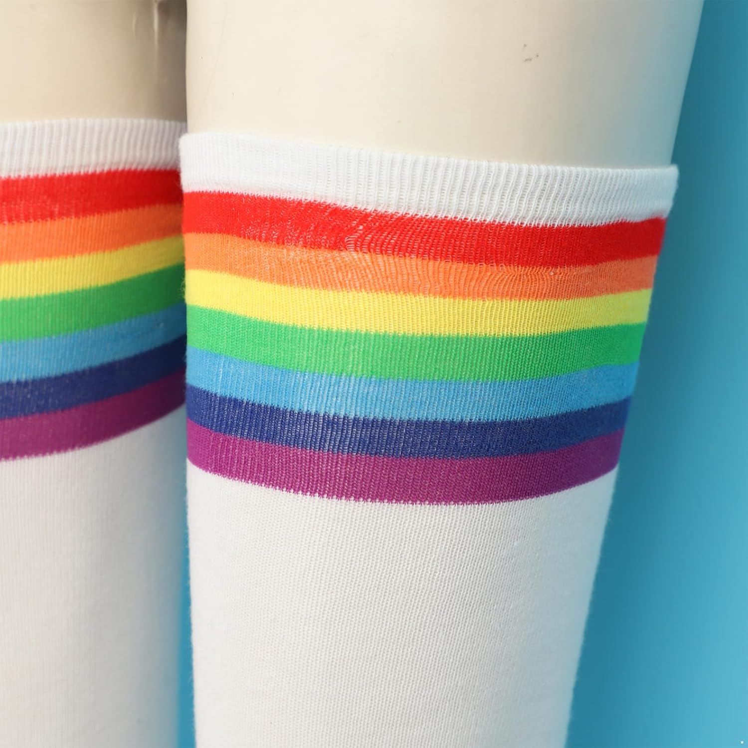 Jugaoge Women Striped Socks Over the Knee Rainbow Long Tube Stockings Thigh High Socks for Halloween Cosplay Costume Party