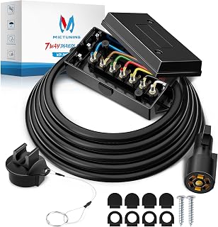 MICTUNING Heavy Duty 7 Way Plug Inline Trailer Cord with 7 Gang Junction Box 8 Feet, Weatherproof