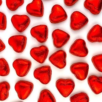 50 Chocolate Hearts   Red Foil Wrapped Valentines Chocolate Hearts Love Heart Chocolates | Wedding Favour Chocolates