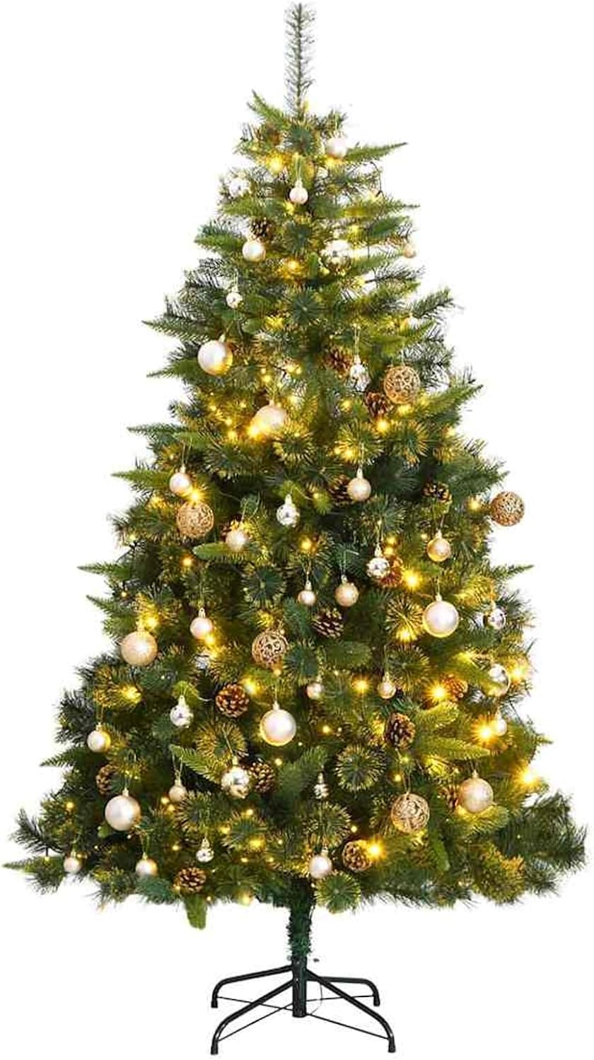 Gecheer Artificial Hinged Christmas Tree 300 LEDs & Ball Set 82.7" Artificial Xmas Tree Holiday Xmas Tree Fake Xmas Tree Xmas Tree Xmas Supplies Simulated Xmas Tree Model LYKZJ-3210234US