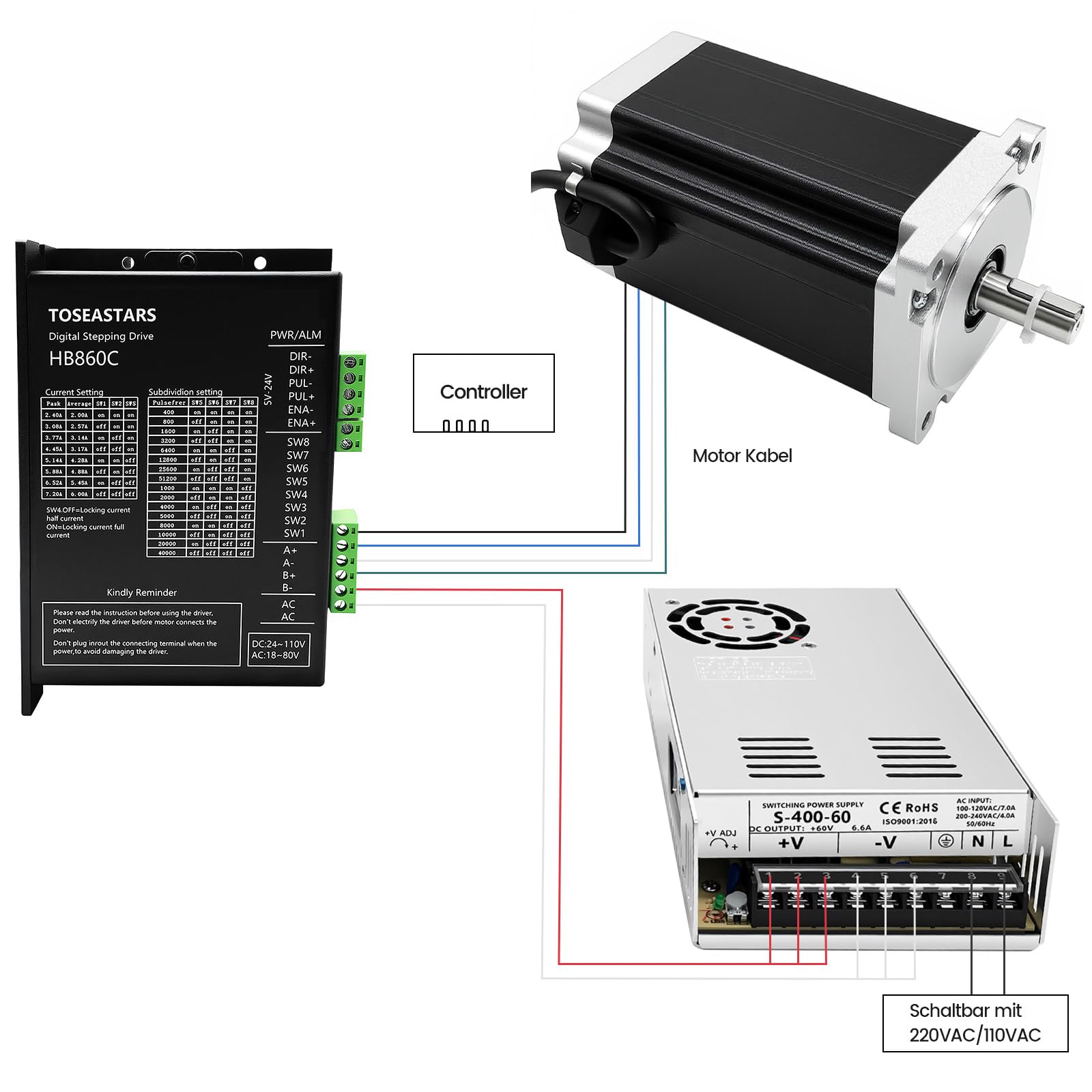 Nema 34 86mm Schrittmotor 8,5Nm 6A 2 Phase 4-Draht 1.8 degrees 14mm Schacht & 6.0A 18-80VAC Treiber 1 Achse CNC Kit für CNC Fräsen Drehbank Plasma X Y Z Axis 3D Printer Motor