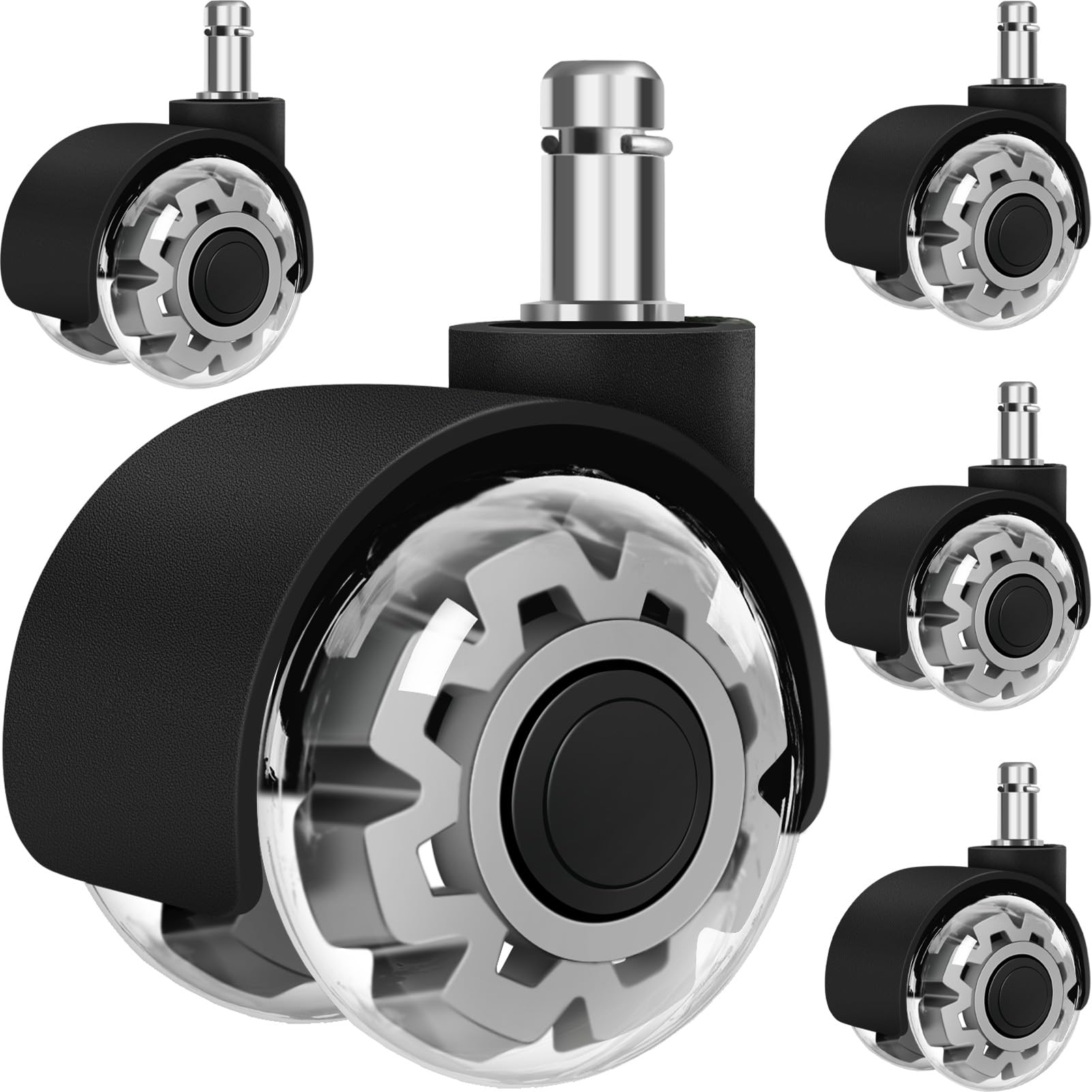 Office Chair Wheels, 2 Inch Smooth & Quiet Rolling Casters Replacement, Computer Gaming Chair Casters for All Hardwood Floors & Carpet, Smooth Safe