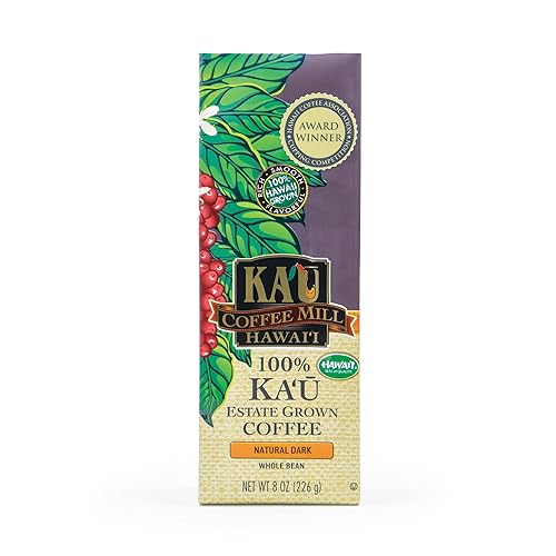 Ka'u Coffee Mill - Café Ka'u en grano entero oscuro (8 onzas), 100% hawaiano galardonado por Kau Coffee Mill