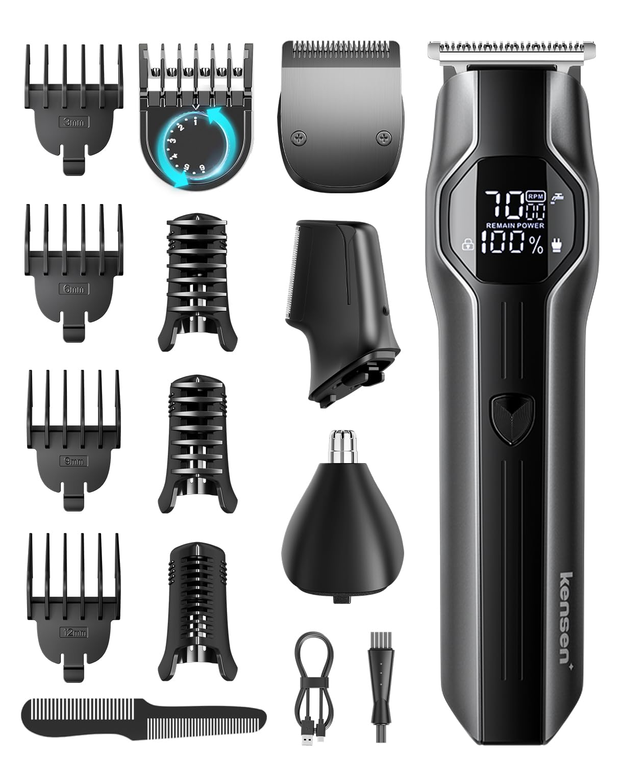 Kensen Tagliacapelli All-in-one Multigroom Autonomia 210 Min | 14 in 1 Rasoio Elettrico Corpo Uomo 2 velocità Wet & Dry Rasoio Elettrico Barba Rifinitore per barba, capelli e corpo