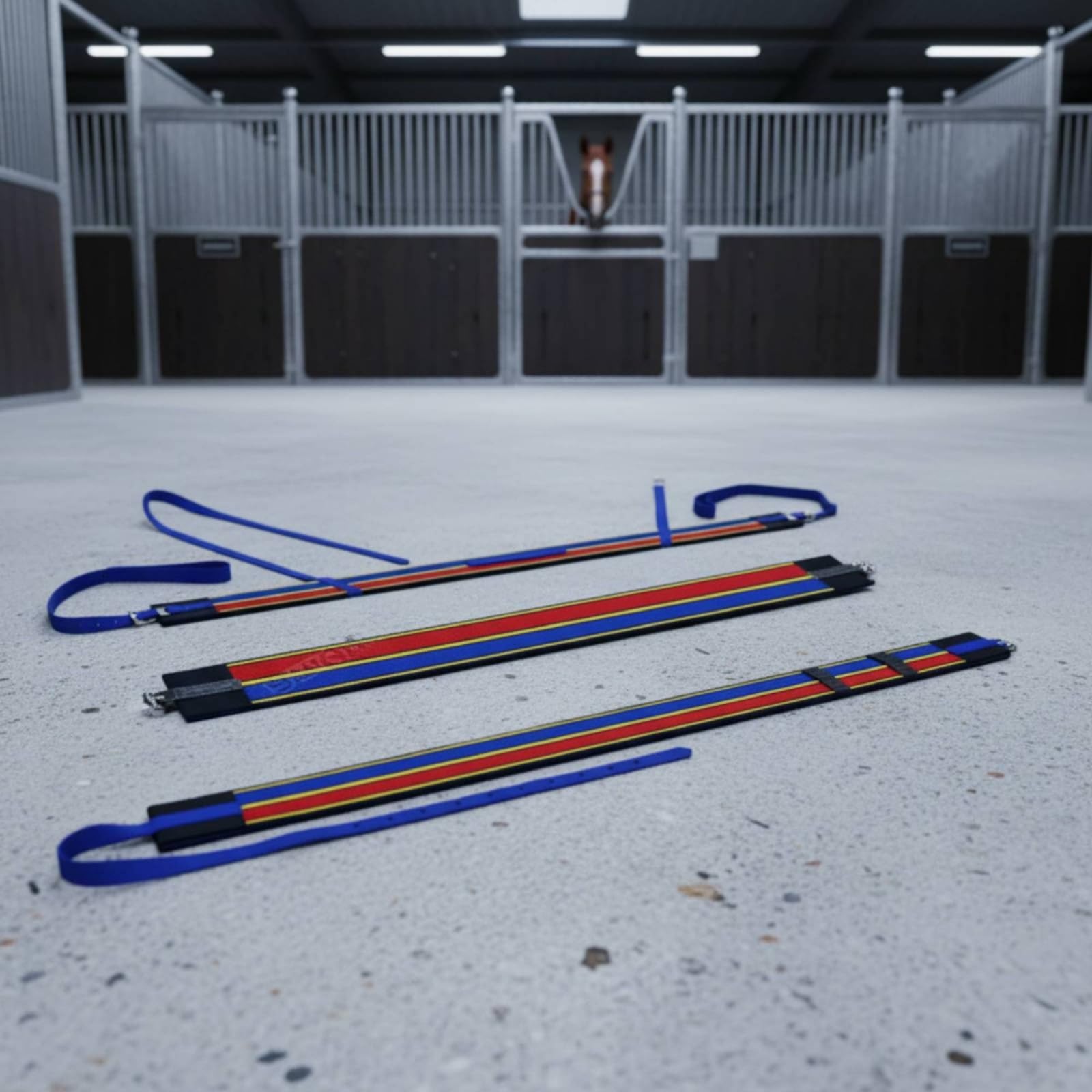 Equestrian Banda Abdominal Correa de Cinturón Ecuestre Arnés con Hebilla Metálica Tiras Largas con Ojal PVC y Elástico Soporte de Montura y, Rojo