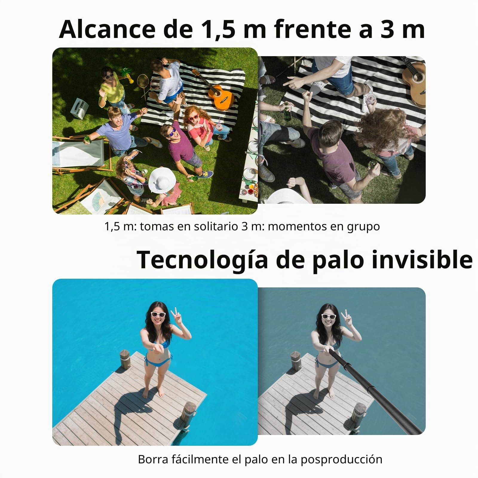 BRDRC Palo selfie de 3 m para Insta360 X5 X4 Air, fibra de carbono invisible de 118 pulgadas, poste de extensión ultra largo invisible para Insta 360 ONE X5 X4 X3 RS, accesorios para DJI OSMO 360 (con