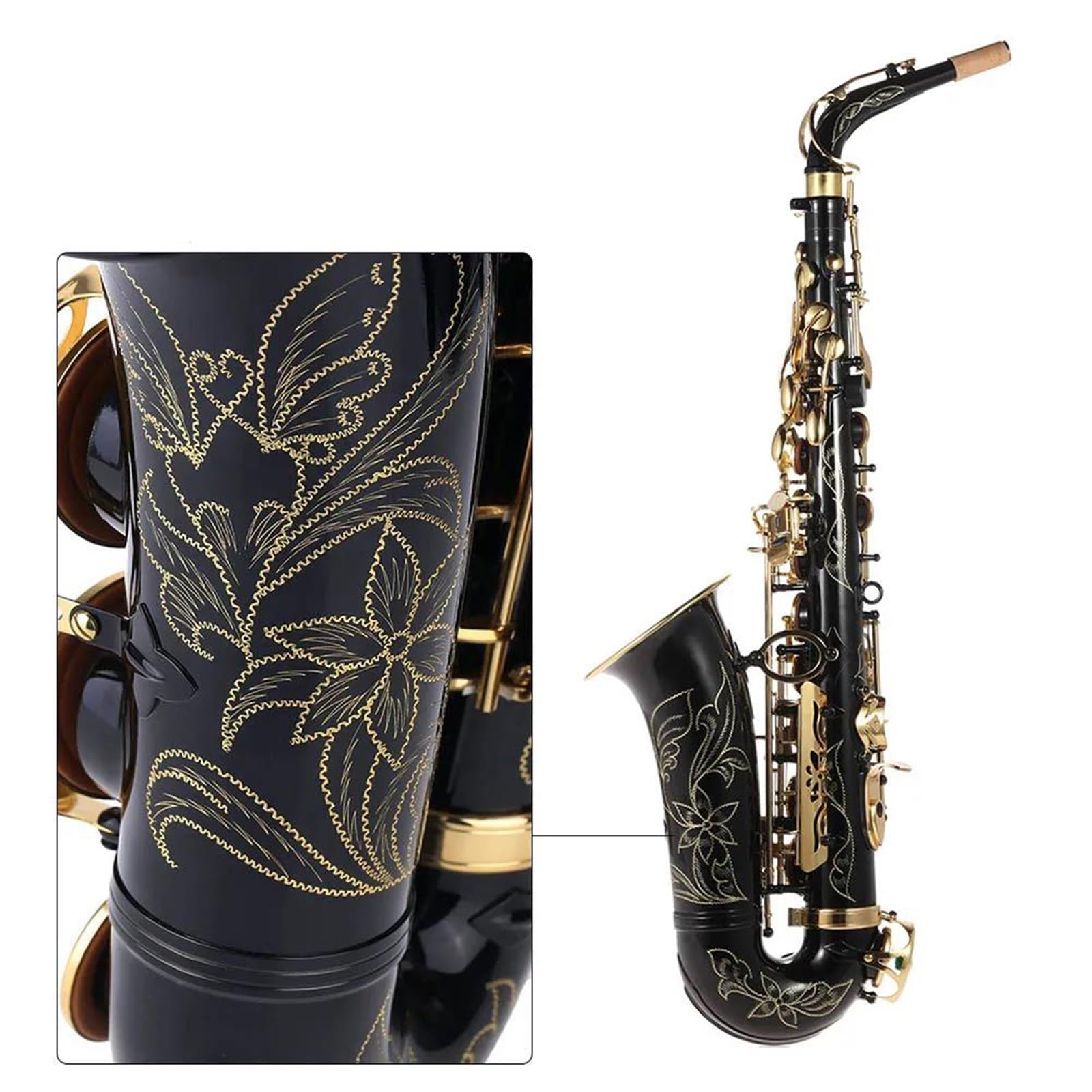 Saksofon Altowy Eb Mosiądz Lakierowany Na Złoto E Płaski Saksofon Altowy Instrument Dęty Drewniany Z Torbą Akcesoria Saksofonowe profesjonalny Saksofon (Color : Black Eb Alto Sax)