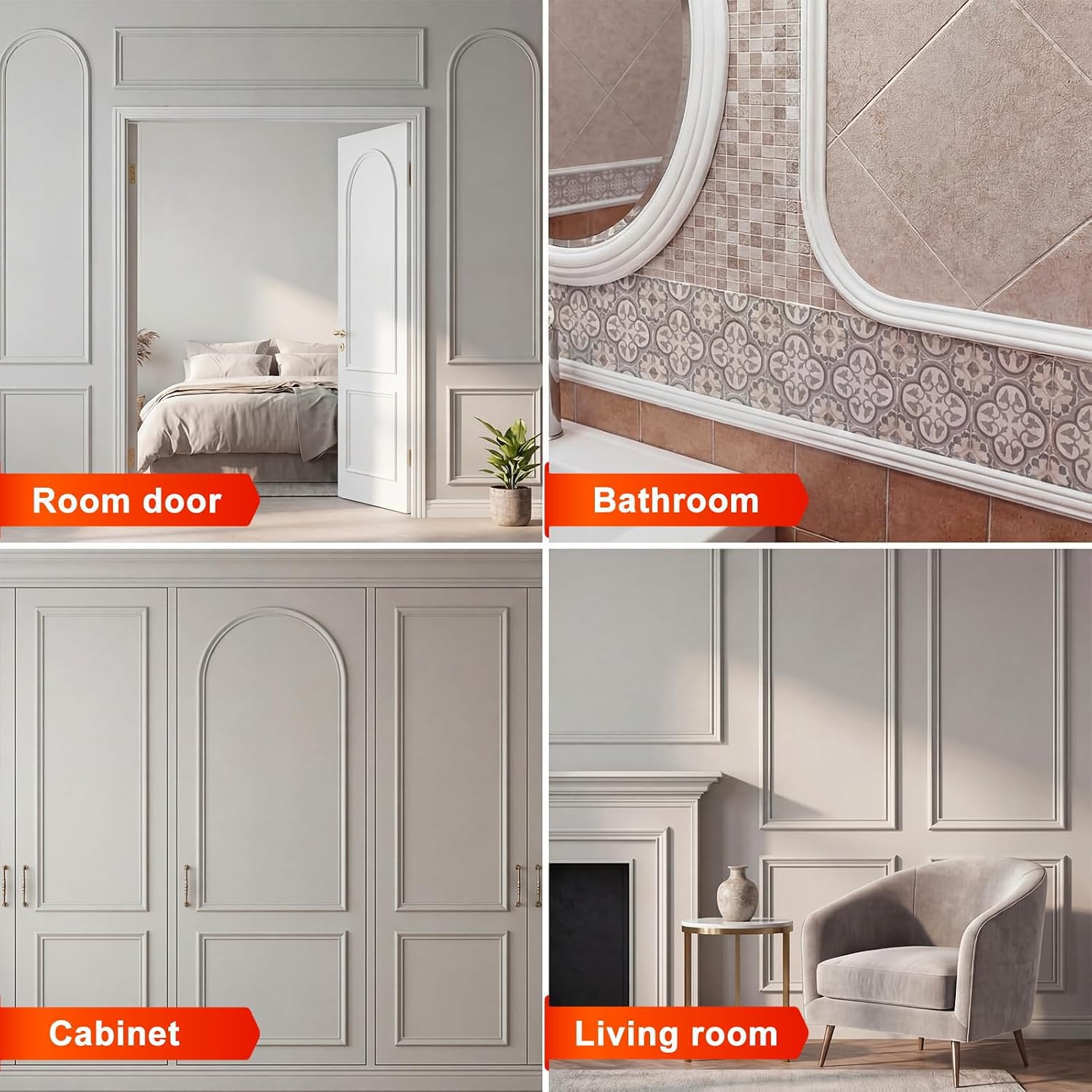 32.8 ft Flexible Peel and Stick Crown Molding Trim | Self Adhesive Wall Moulding, DIY Decorative Panel Trim Border, Wall Door Floor Window Mirror Cabinet Baseboard Home Decor